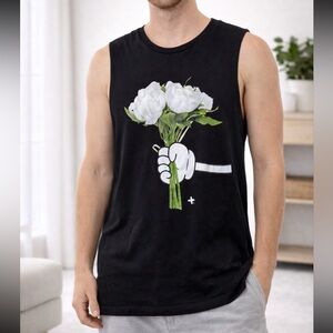 Black Unisex White Rose Tank Top